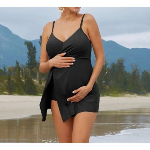 Maternity Black Wrap Swimsuit With Adjustable Straps - Size L - Picture 4 of 9
